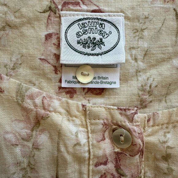 Vintage Lauren Ashley 90s Ivory Floral Linen Blend Dress Size 6 A-Line Midi - Picture 4 of 6